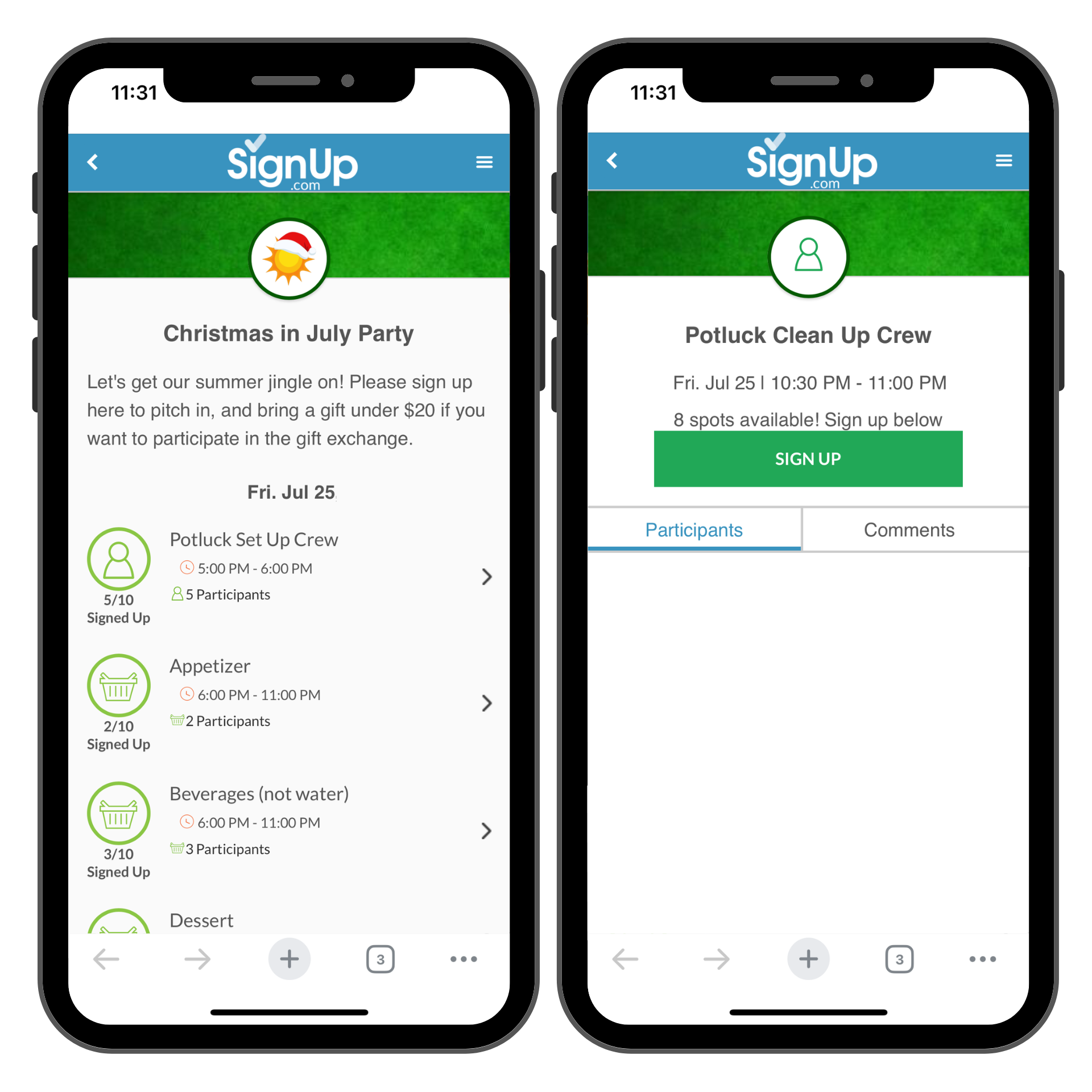 Christmas in July Party SignUp on mobile phones