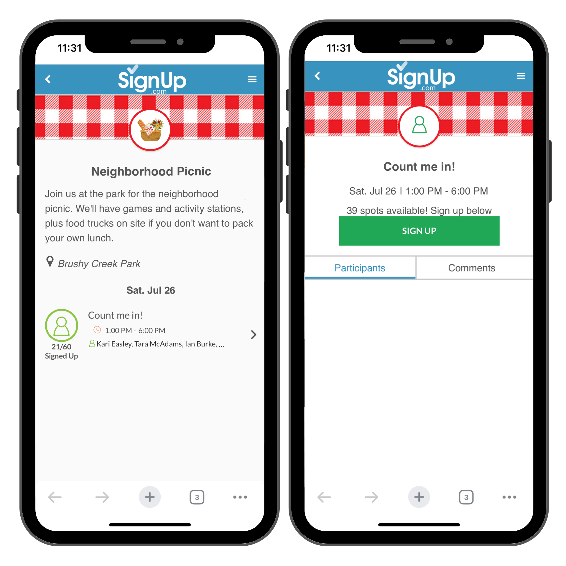 Annual Picnic SignUp on Mobile