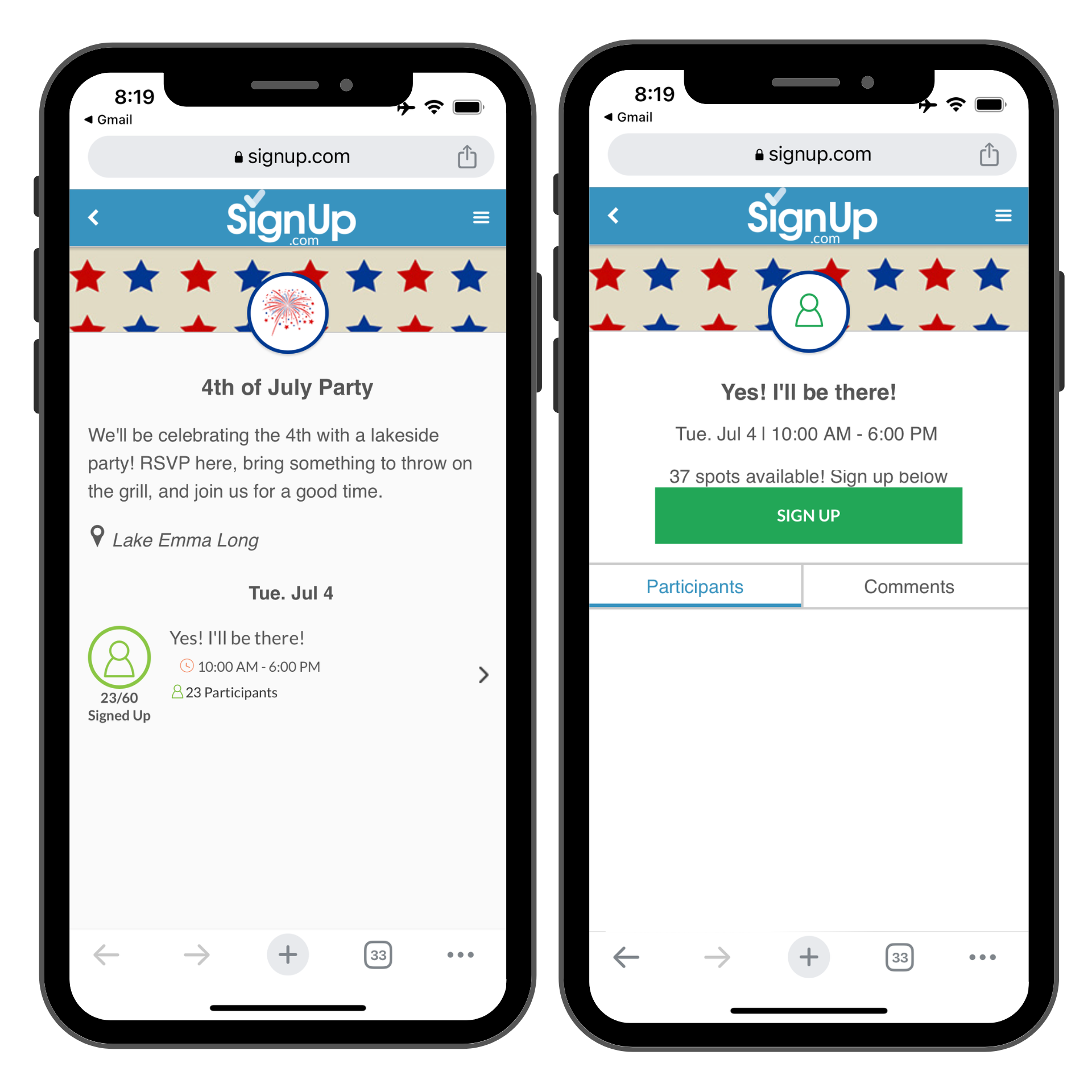 4th of July party SignUp