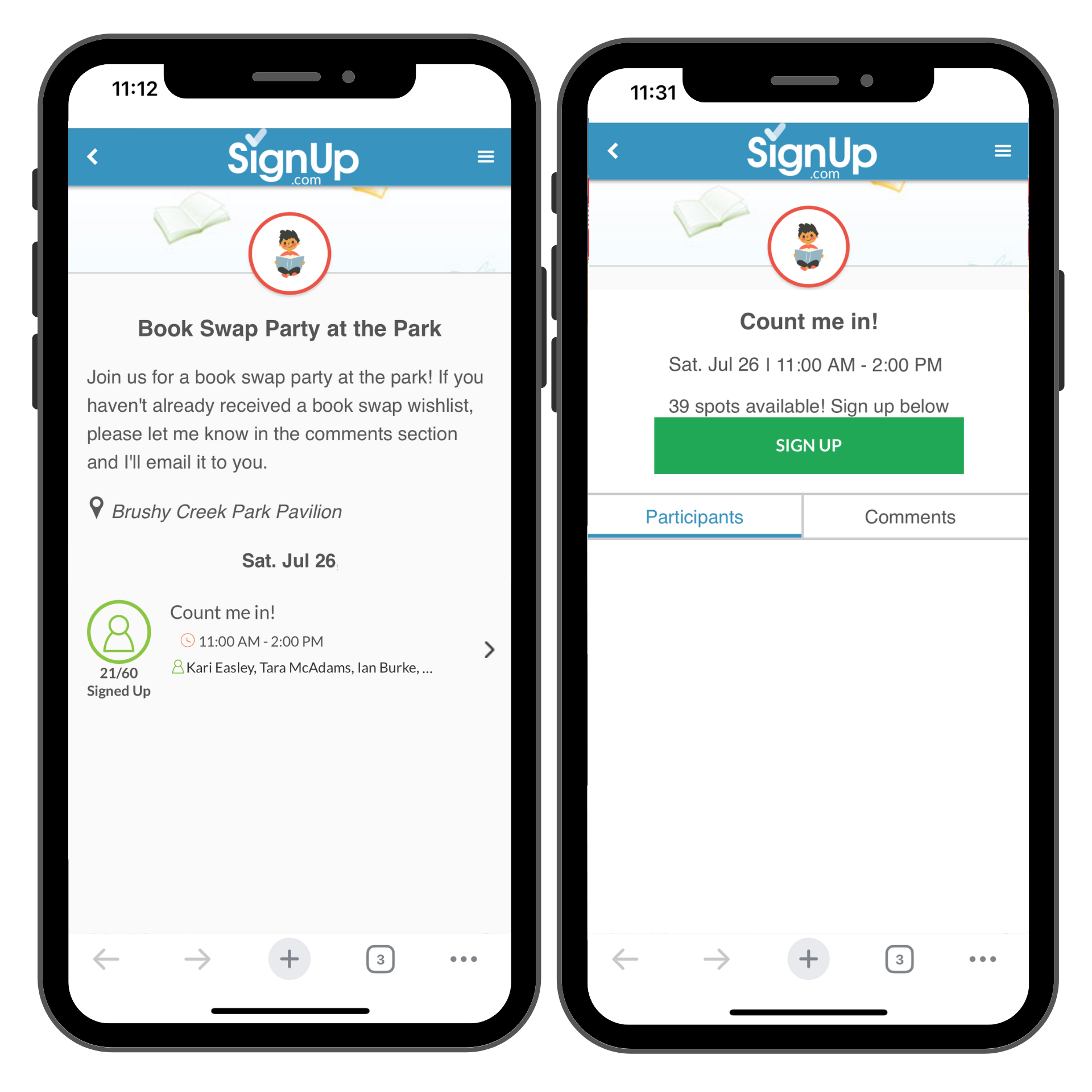 Book Swap Party SignUp on mobile phones
