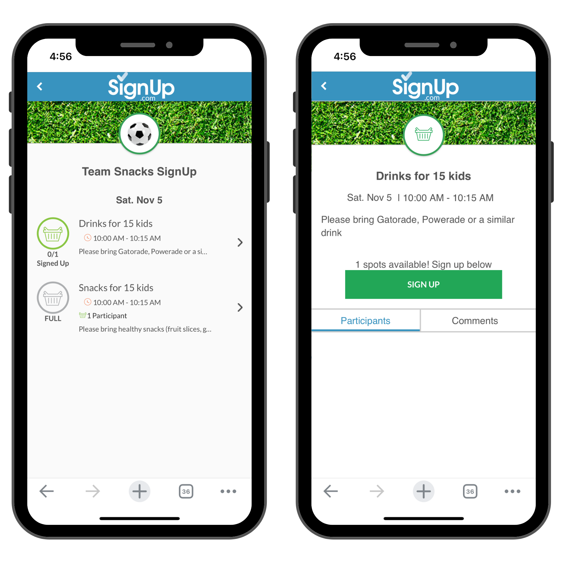 Team Snacks SignUp on mobile phones