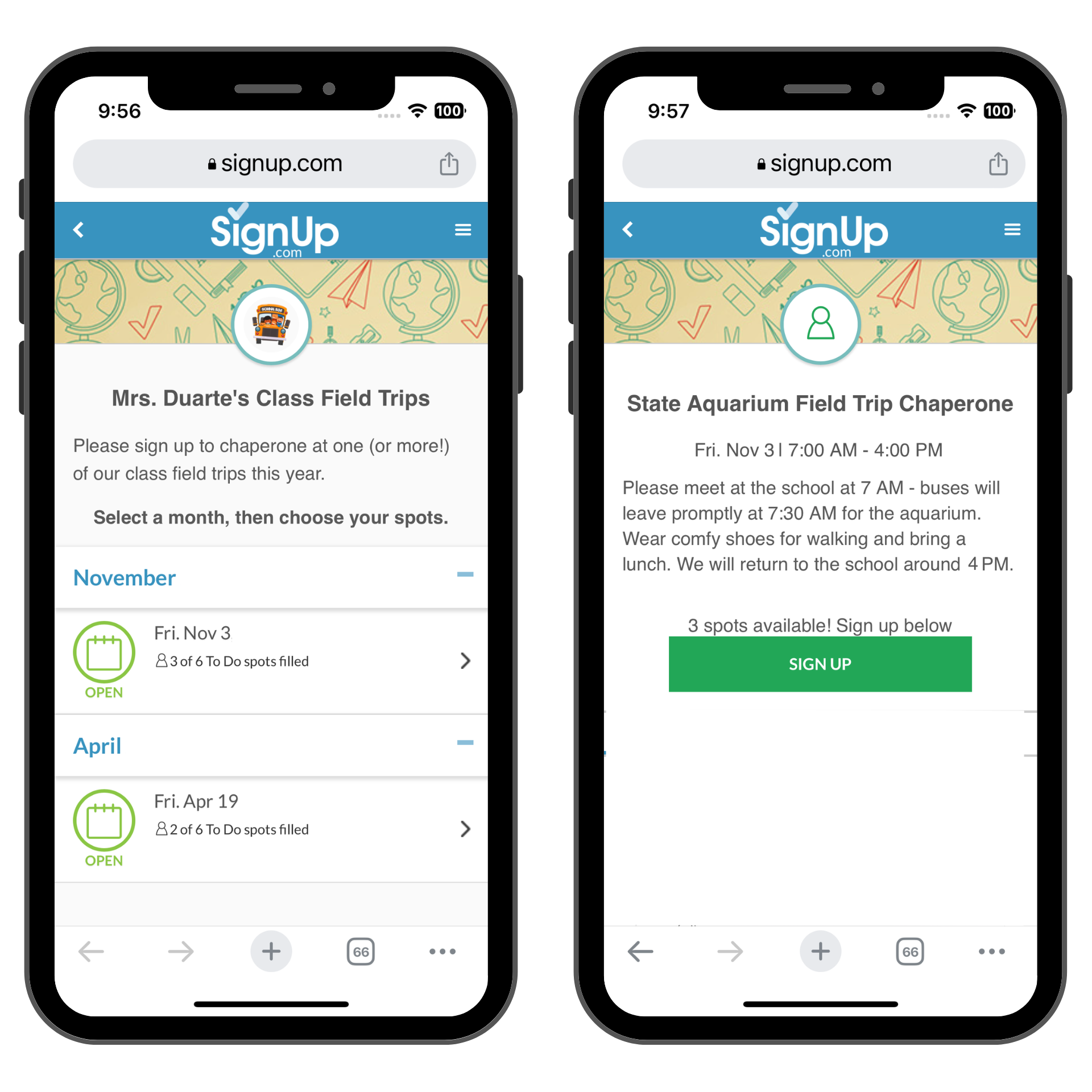 Field Trip SignUp on iPhones
