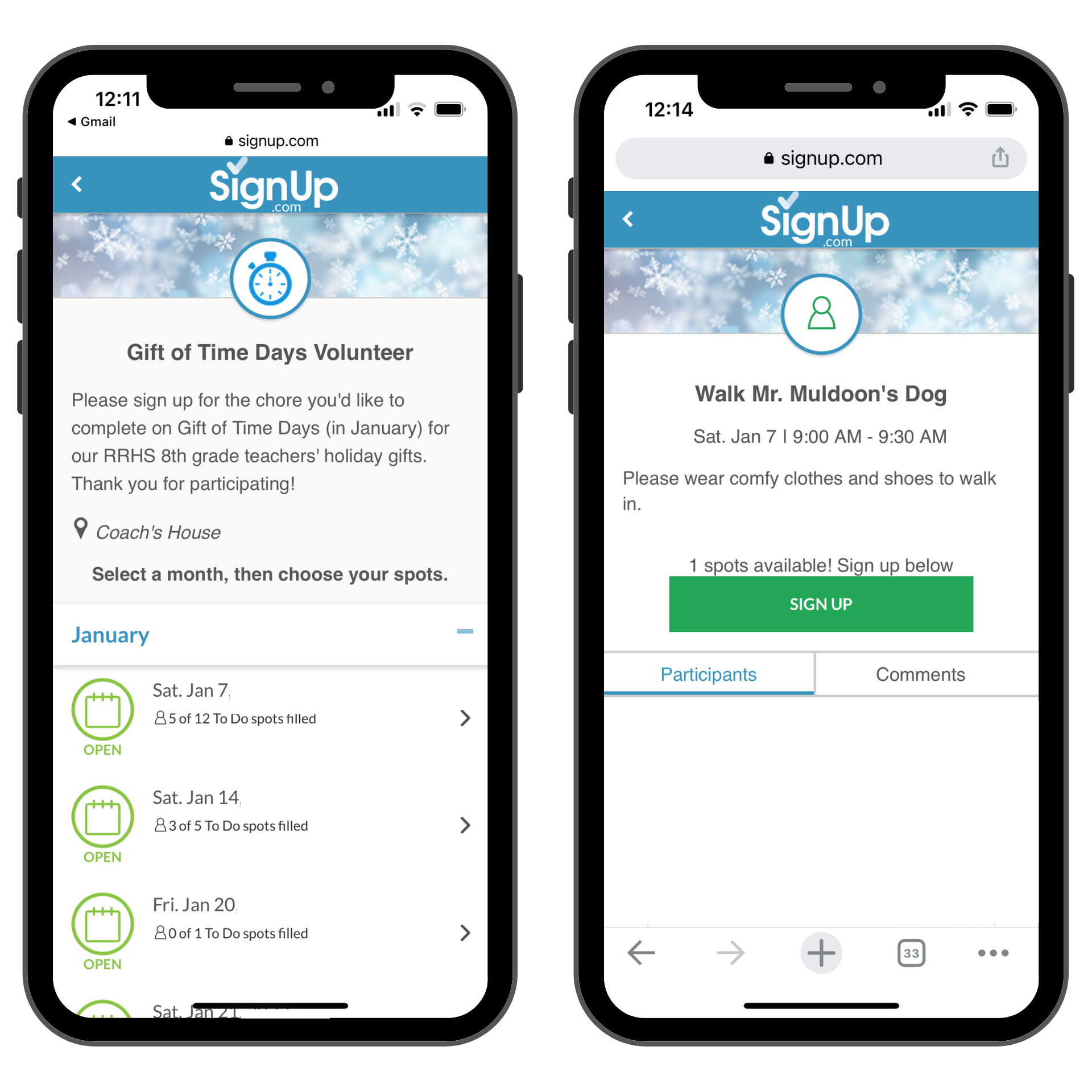 Gift of Time Volunteer SignUp