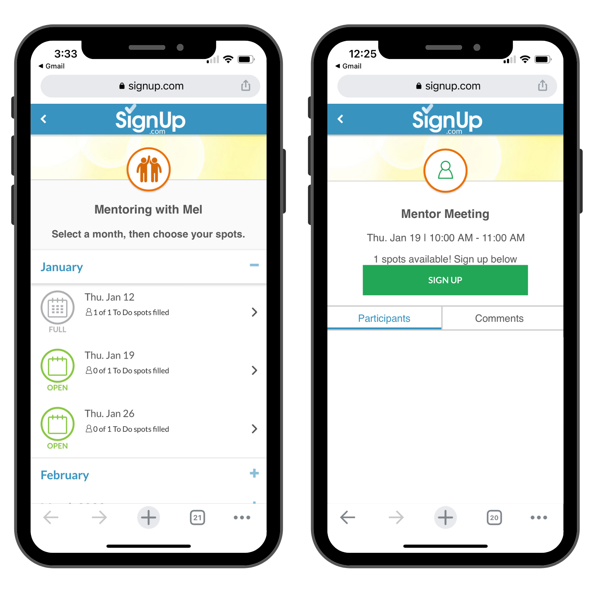 Mentor SignUp on mobile phone