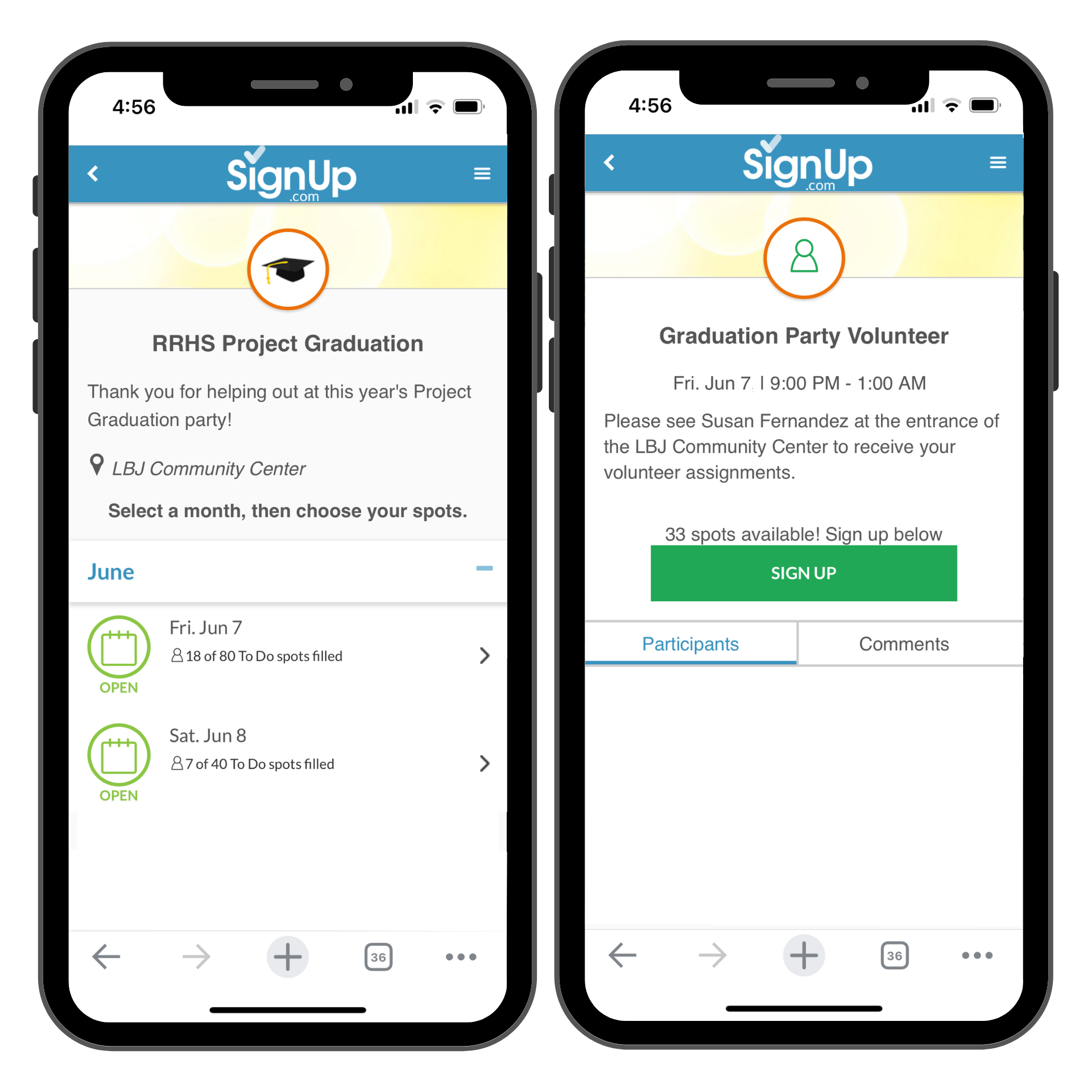 project graduation volunteer signup