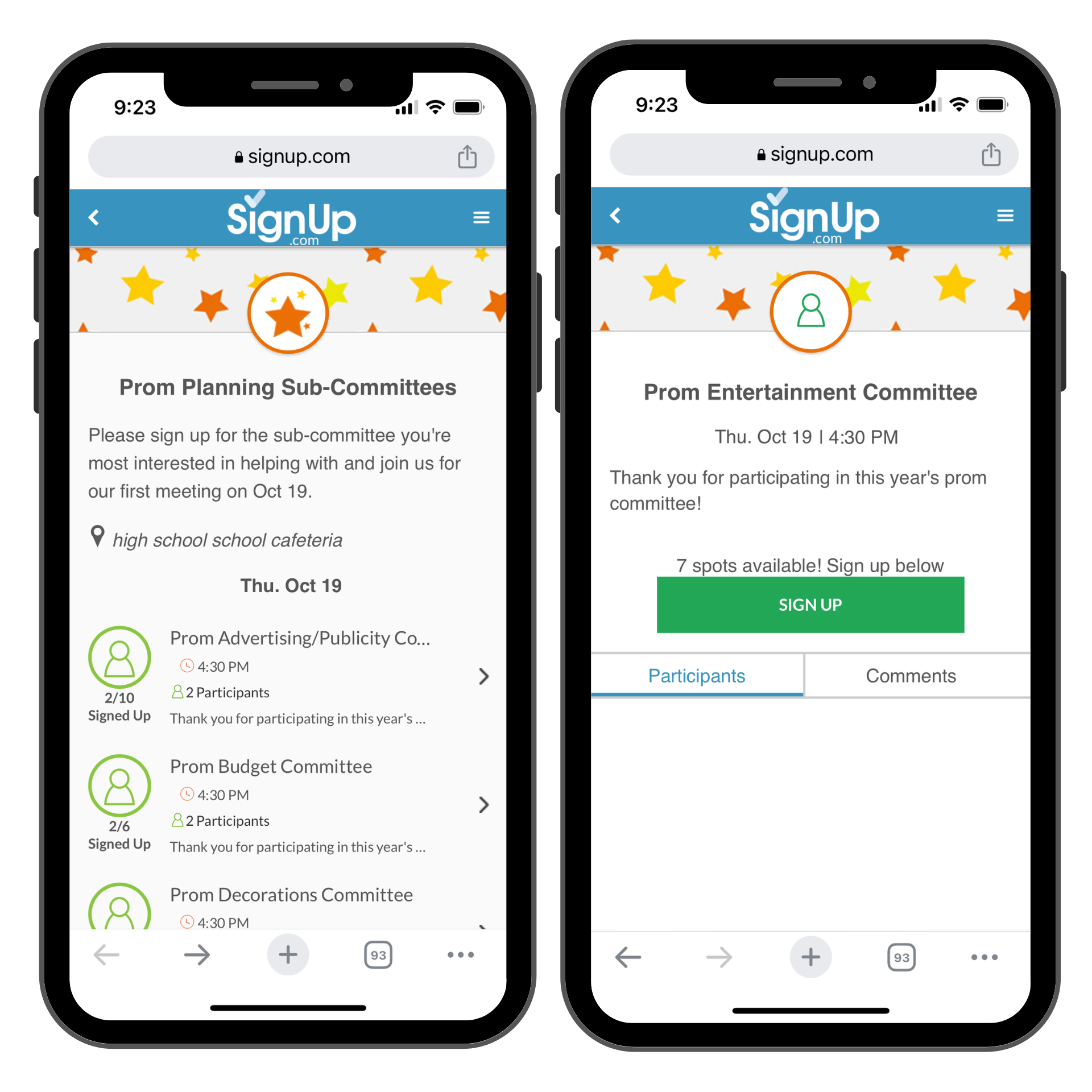 Prom Committee Online SignUp Sheets