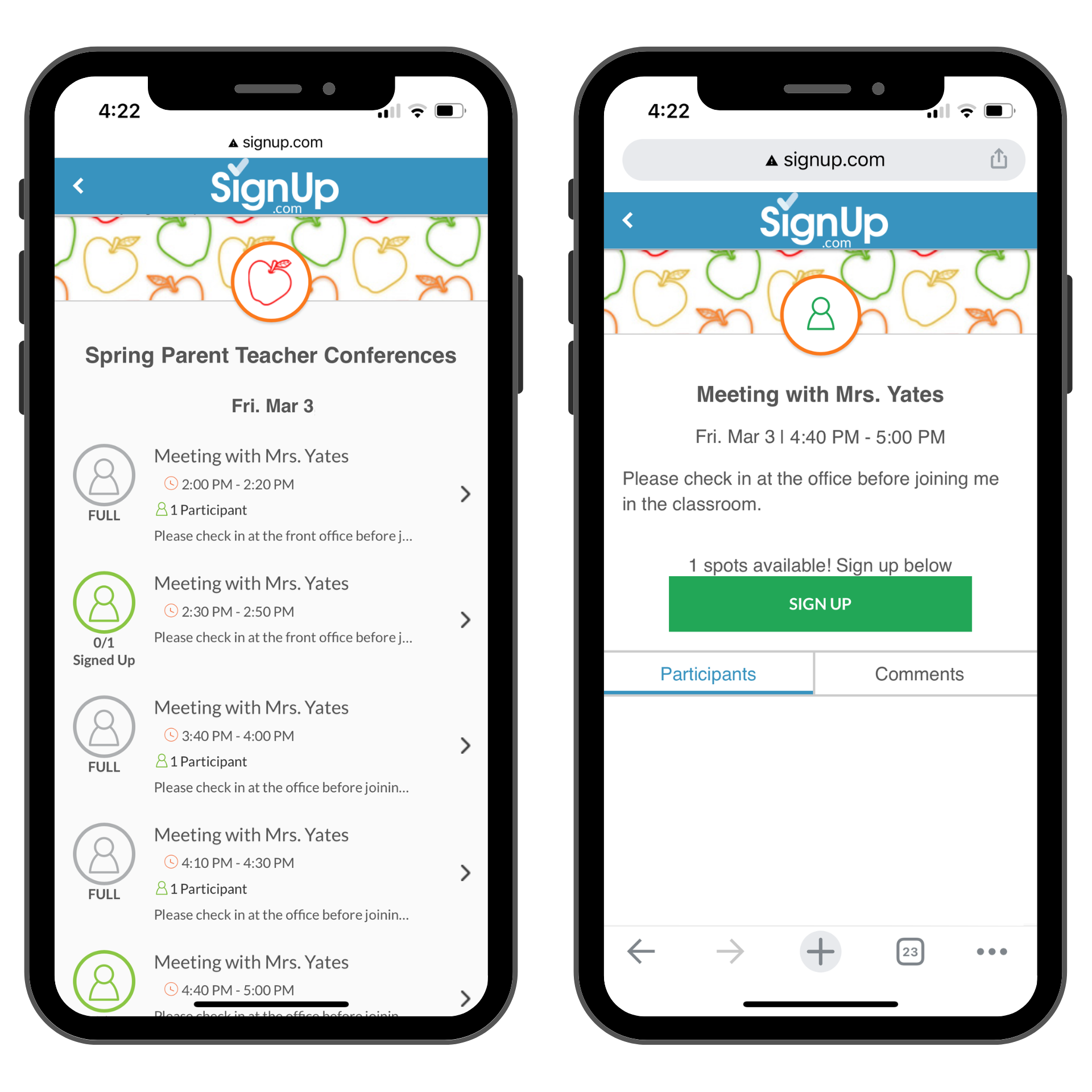 Free Online SignUps for Parent Teacher Conferences