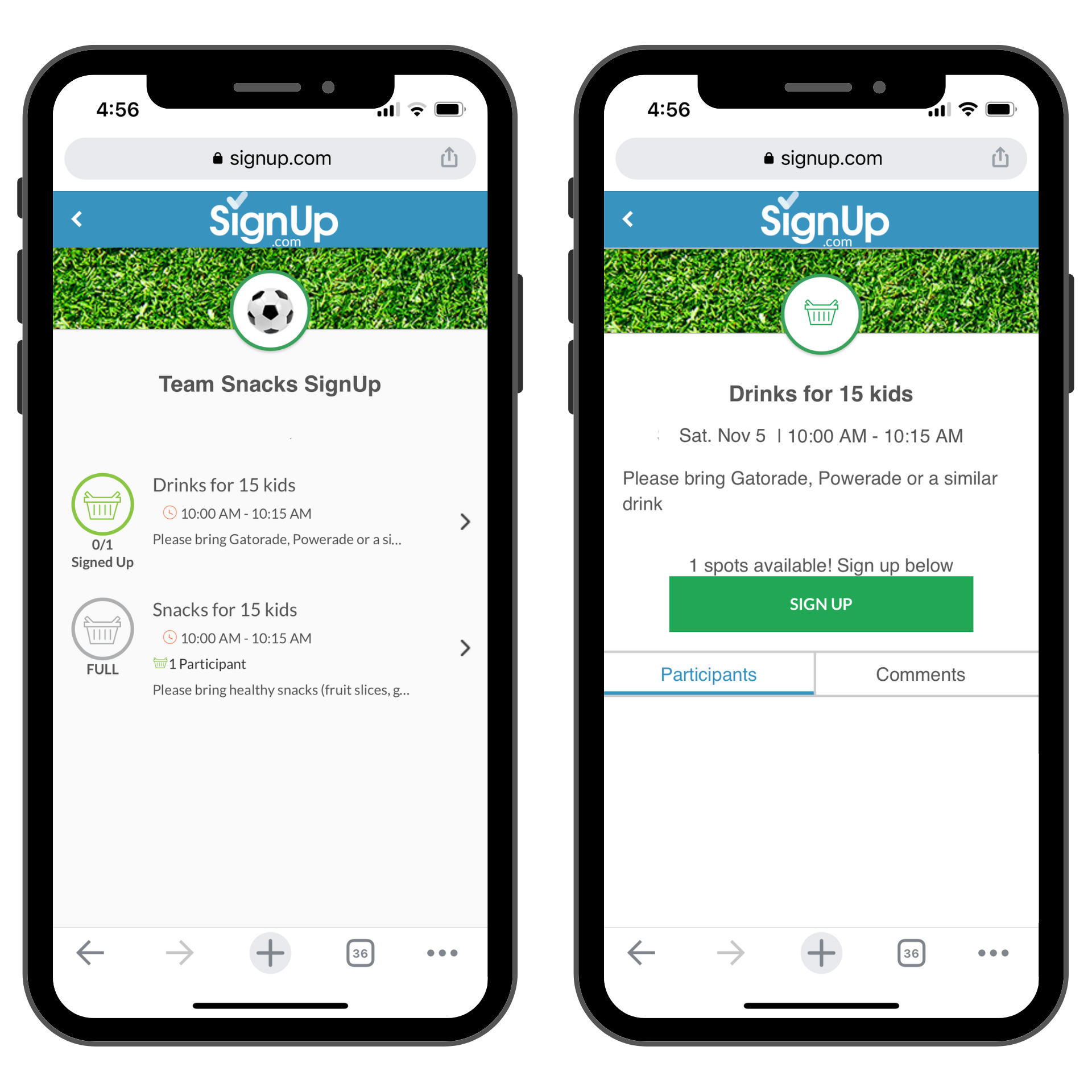 Team Snacks SignUp on mobile phones