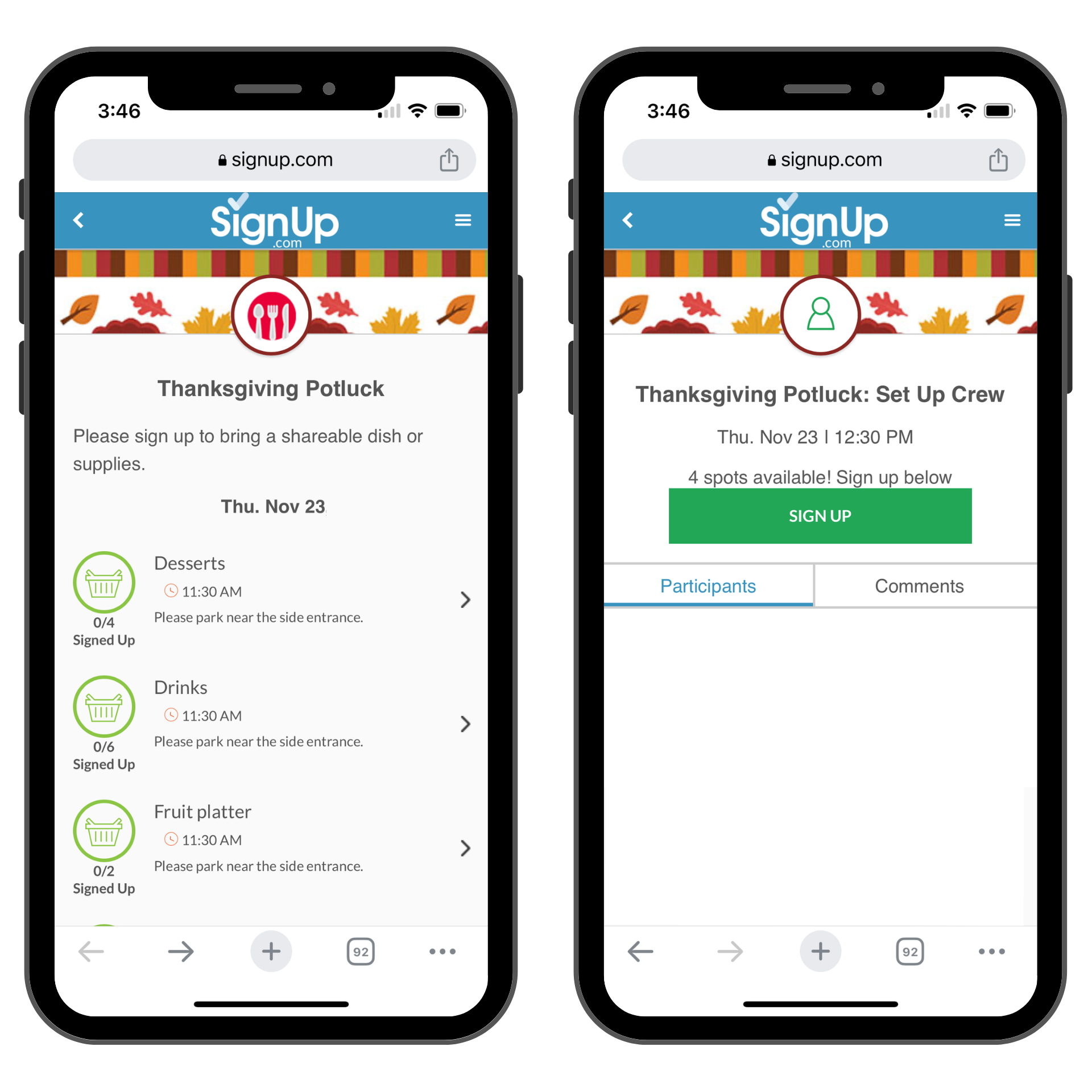 Thanksgiving Potluck SignUp
