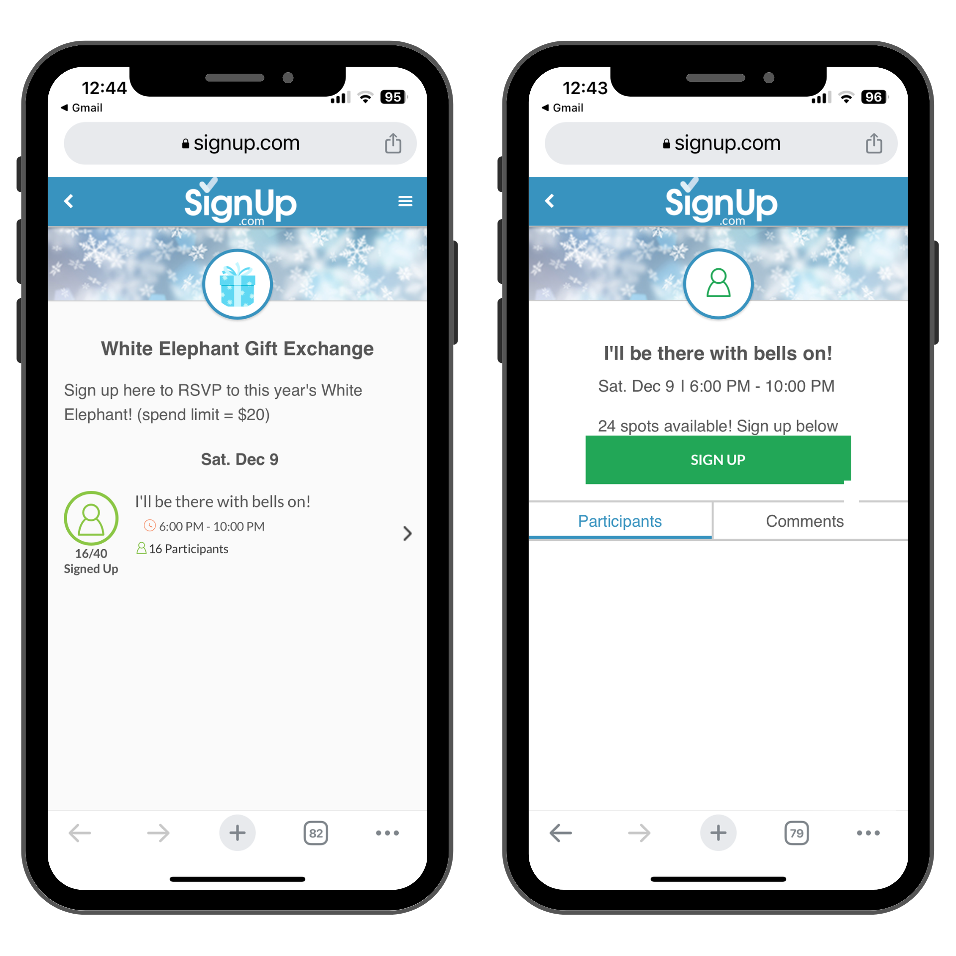 White Elephant SignUp on mobile phones