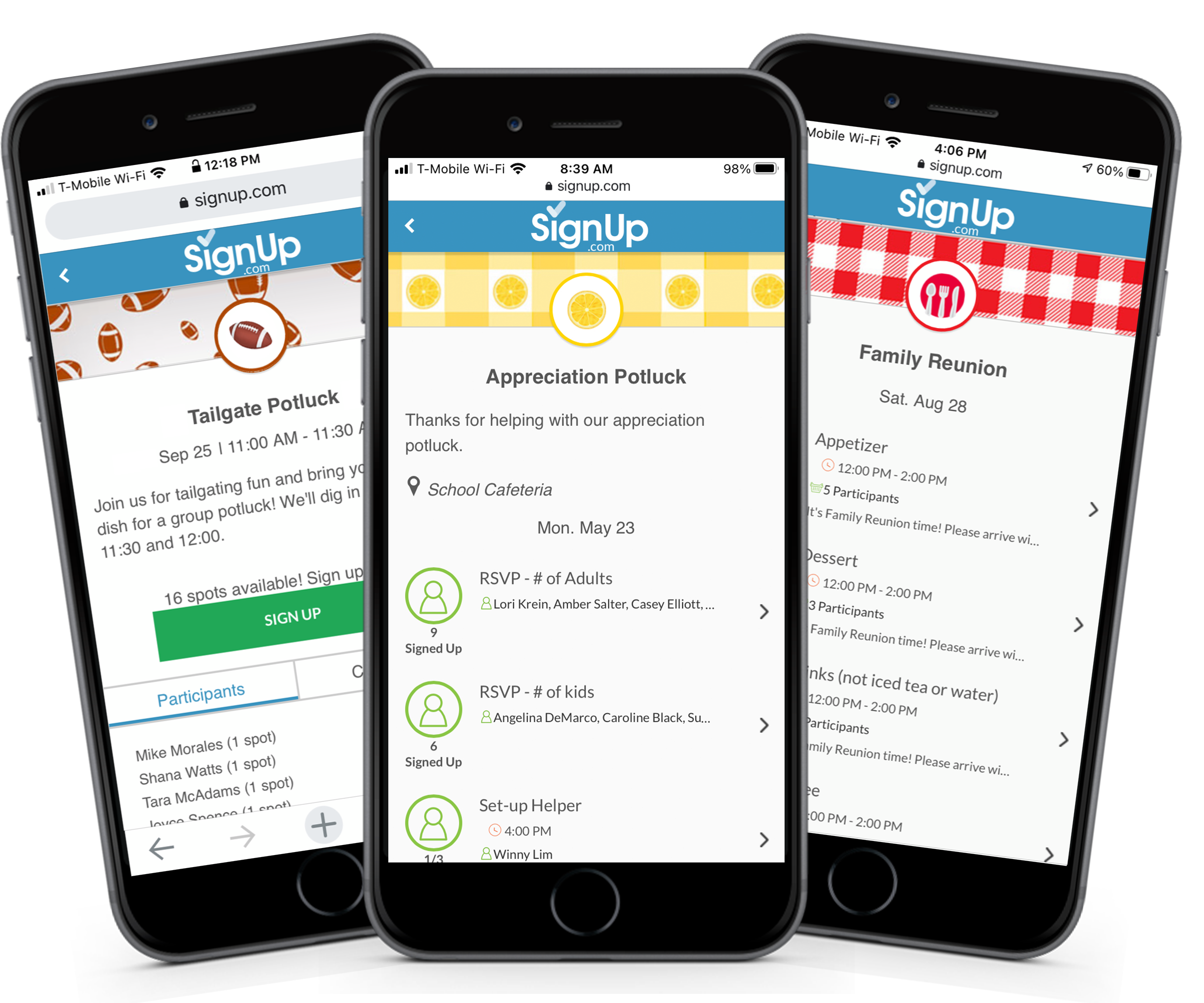 potluck signup family reunion signup