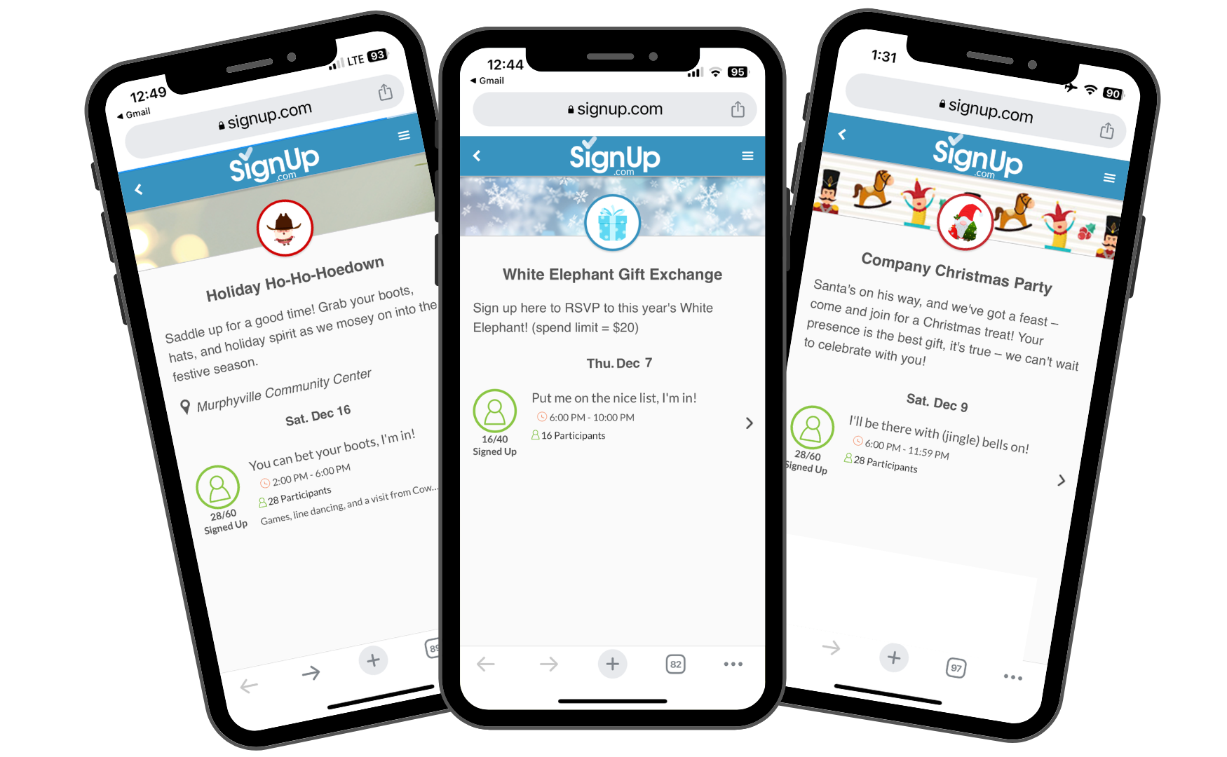 Christmas Events SignUps on mobile devices