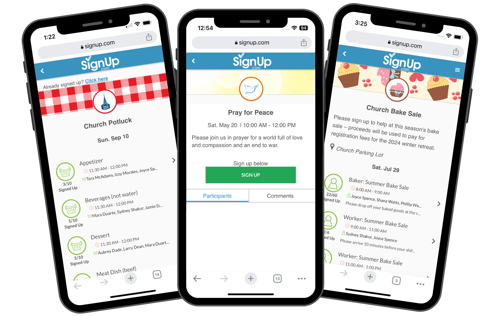 Church Potluck SignUp, Prayer Chain SignUp, Church Bake Sale SignUp