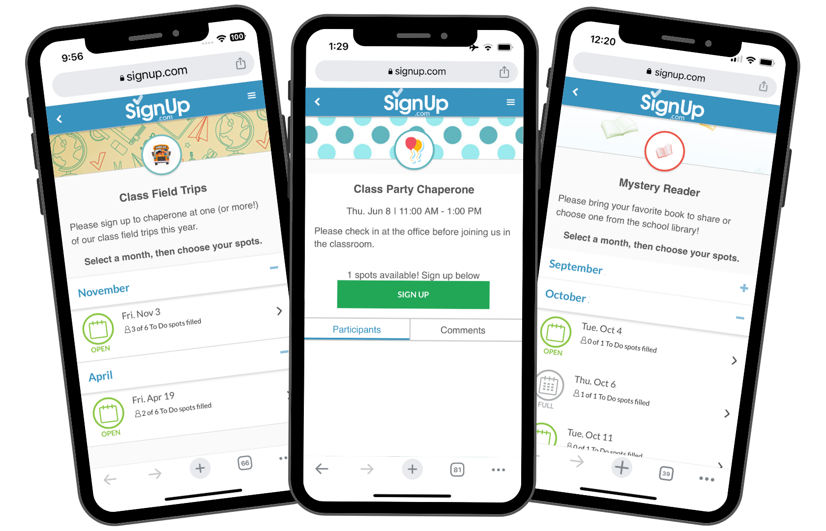 Classroom SignUps - parent volunteers