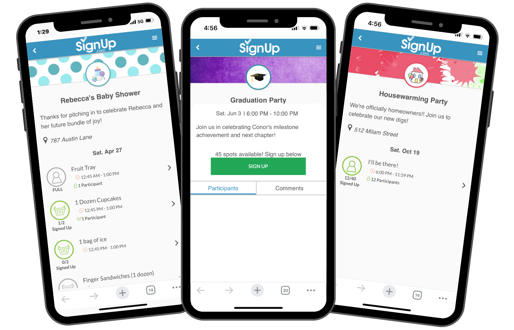 free online SignUps for milestone celebrations