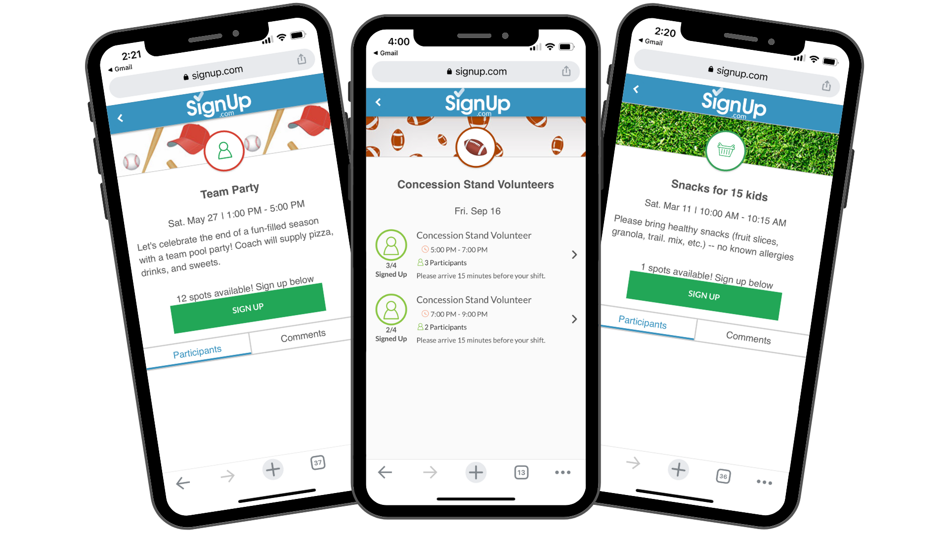 Sports SignUps on mobile phones