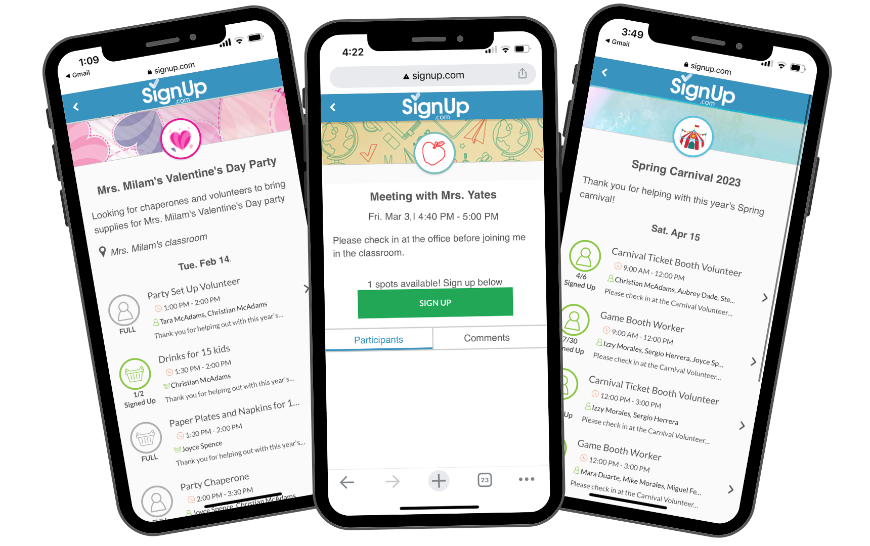 School Activity SignUps on mobile phones