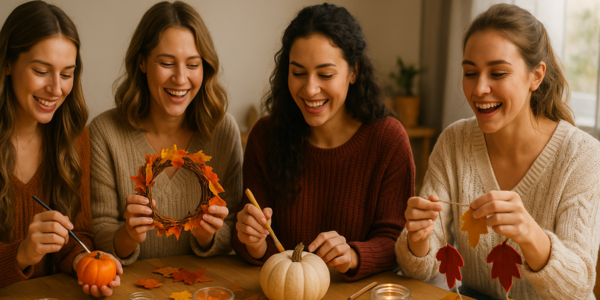 young adult women making fall crafts