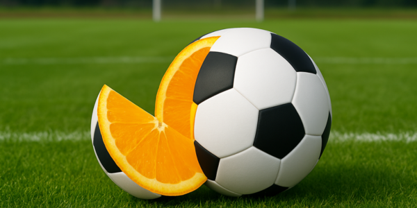 orange slice soccer ball on a soccer field