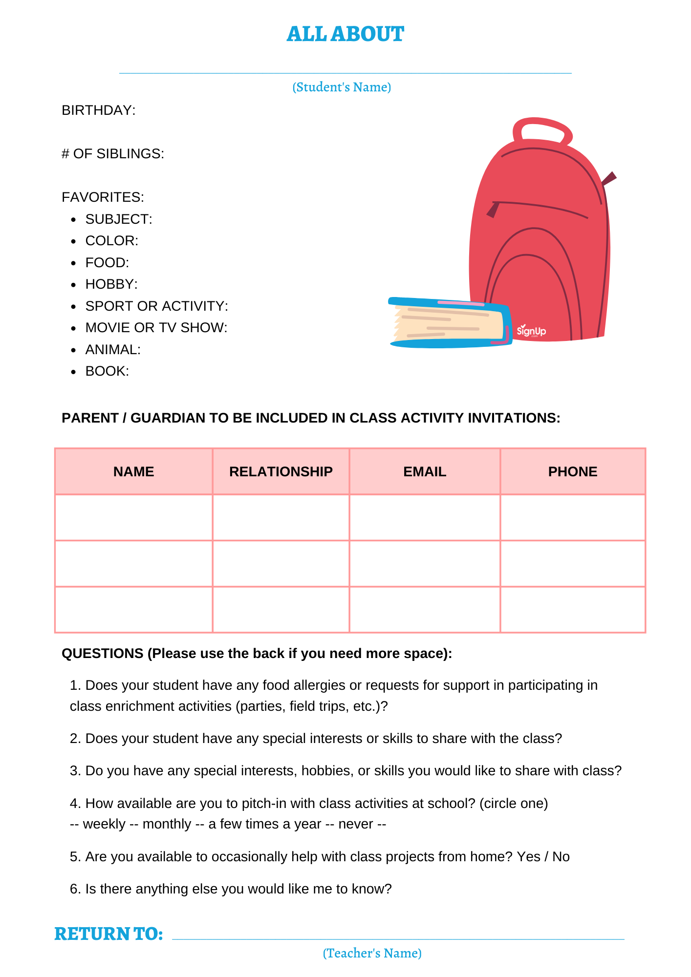 All About Student Form