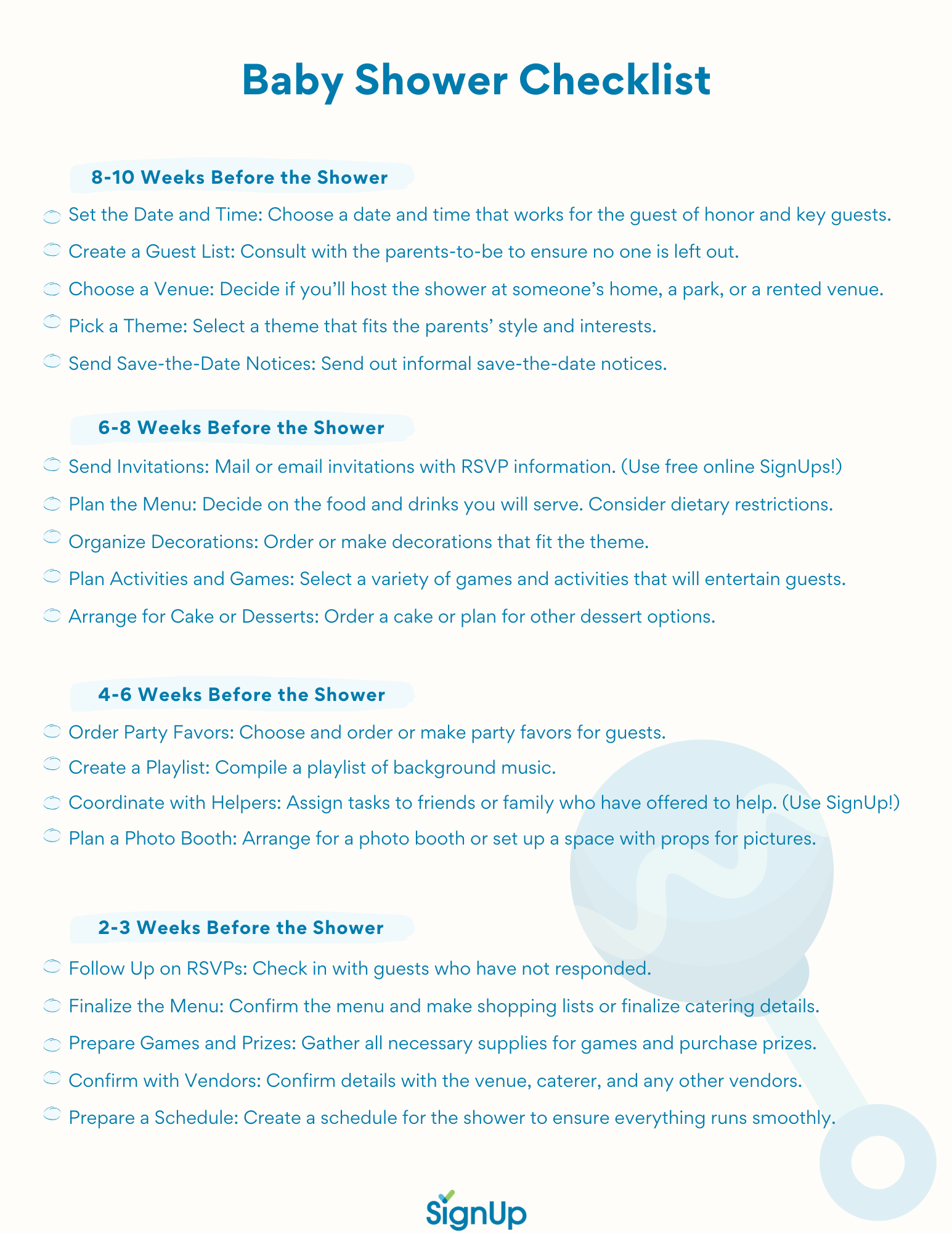 printable baby shower checklist