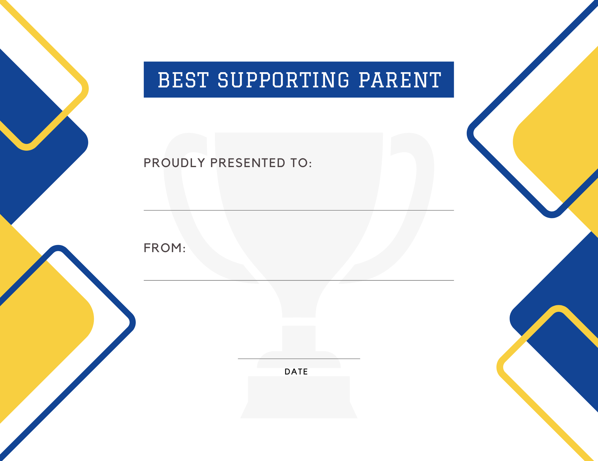 best supporting parent award certificate
