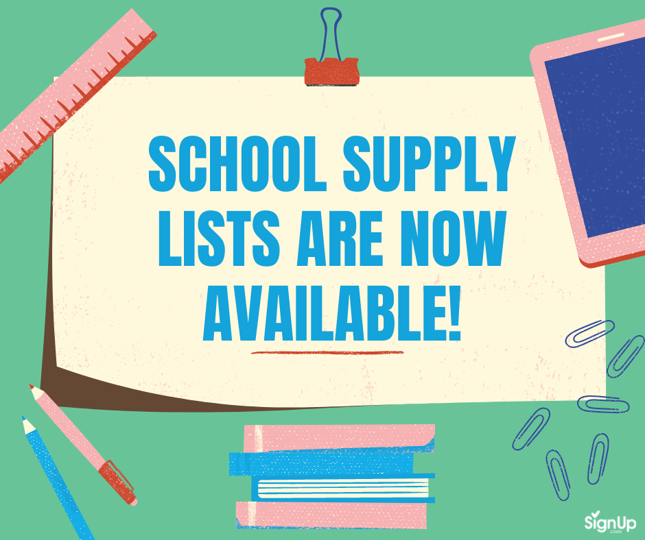 School Supply Lists are Now Available social graphic