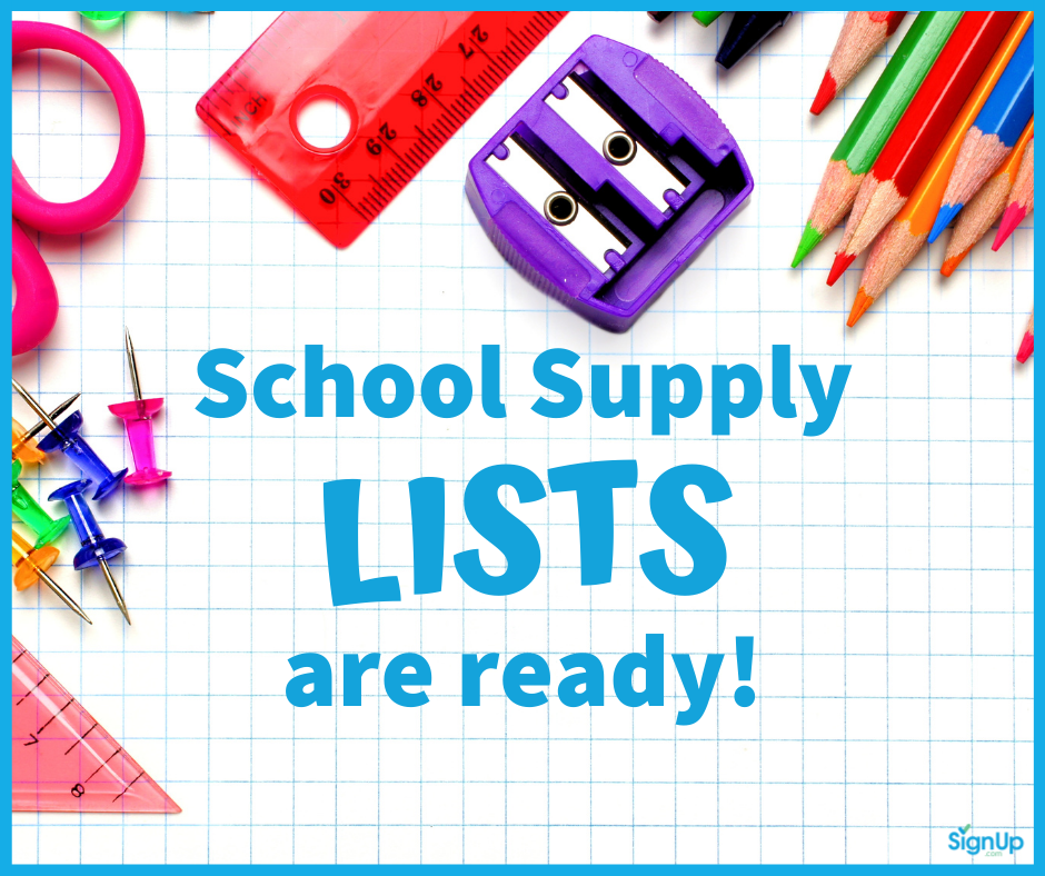 School Supply Lists are Ready social graphic