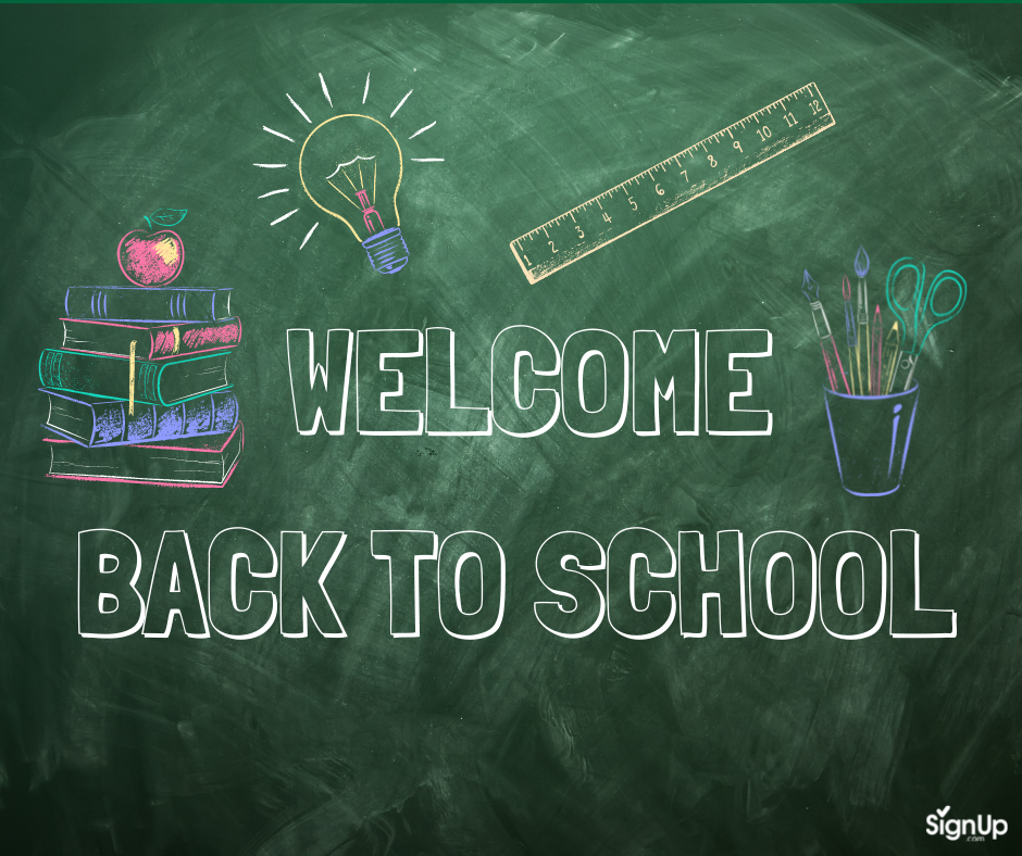 Welcome Back to School chalkboard social graphic