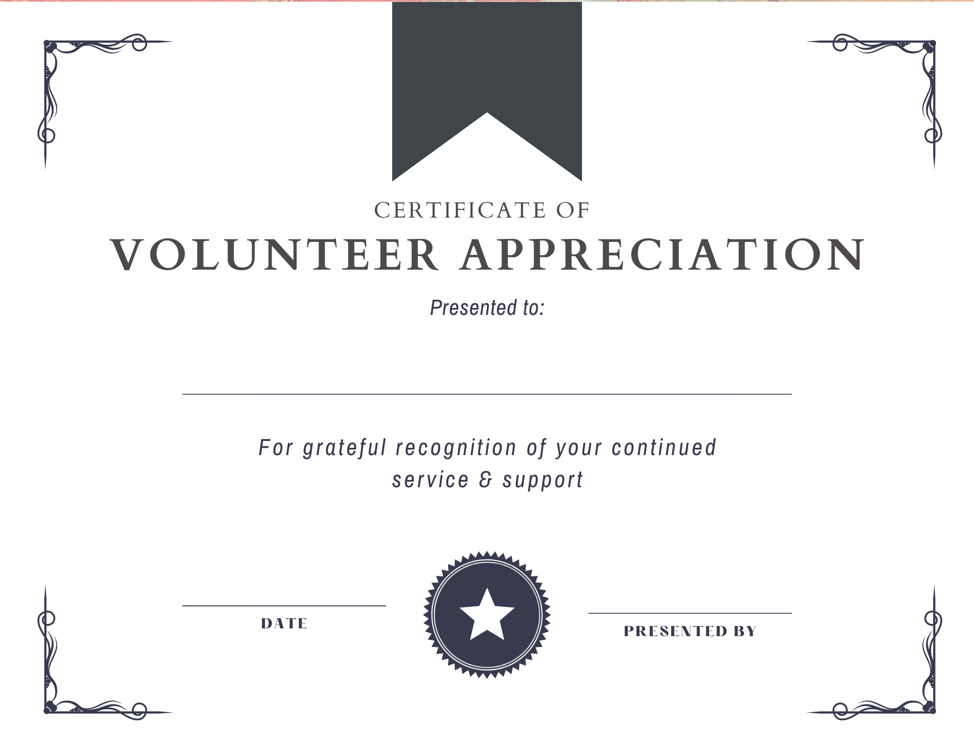 black and white volunteer appreciation certificate