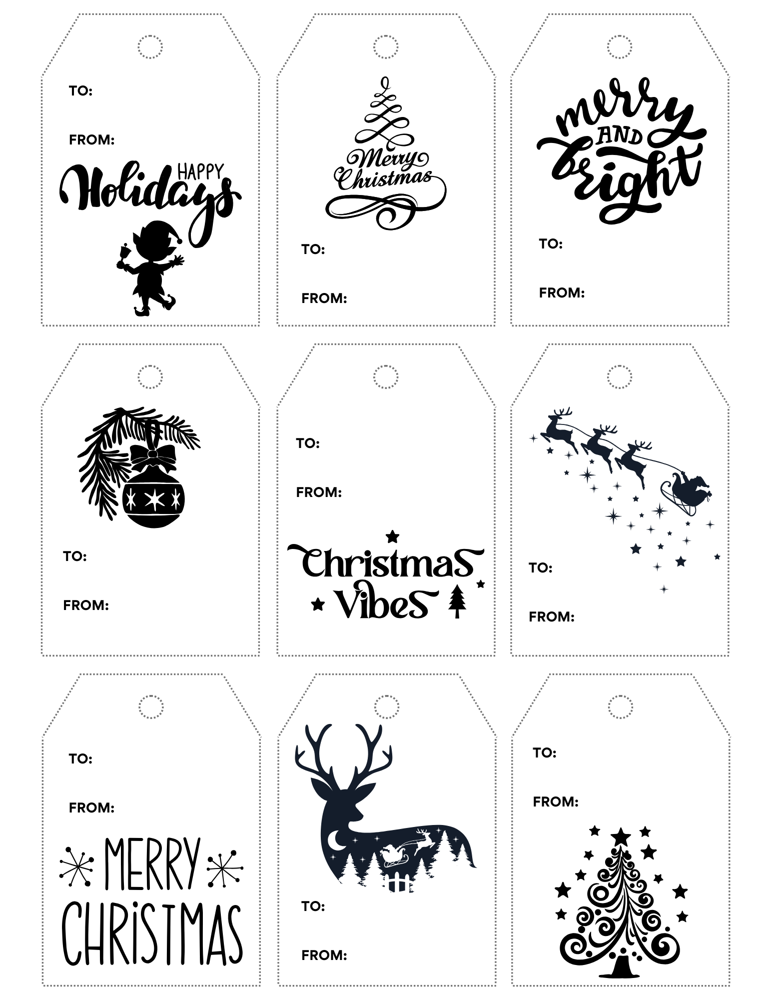 black and white printable Christmas tags