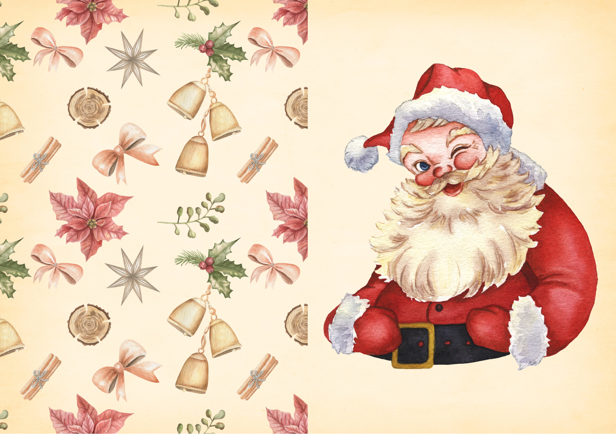 Vintage Holiday Card Watercolor Santa