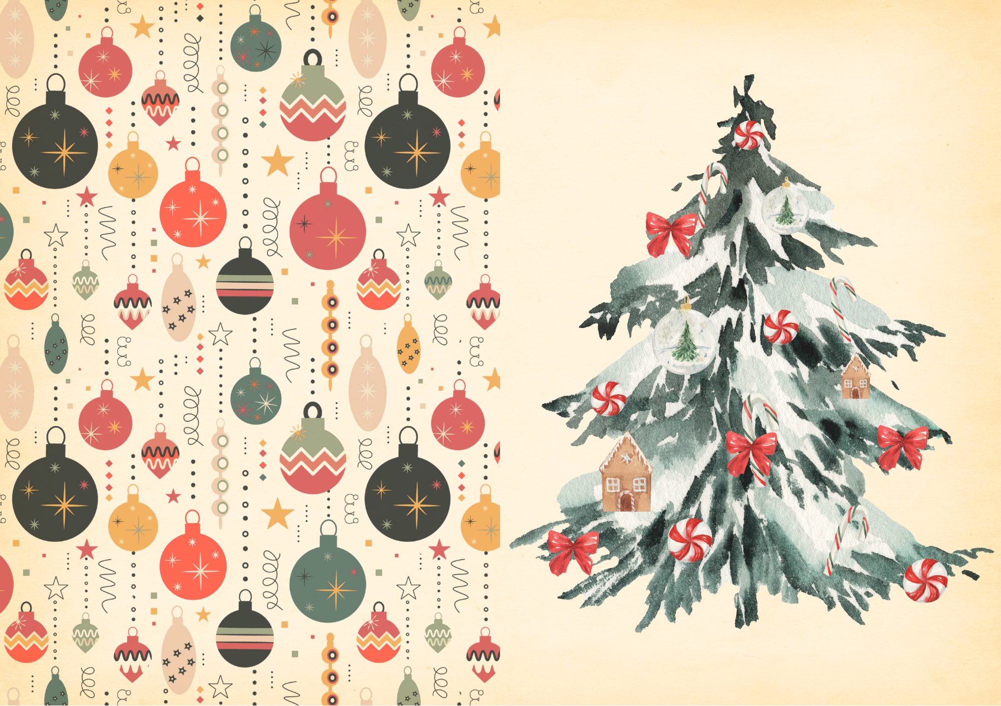 Vintage Holiday Card Watercolor Xmas Tree