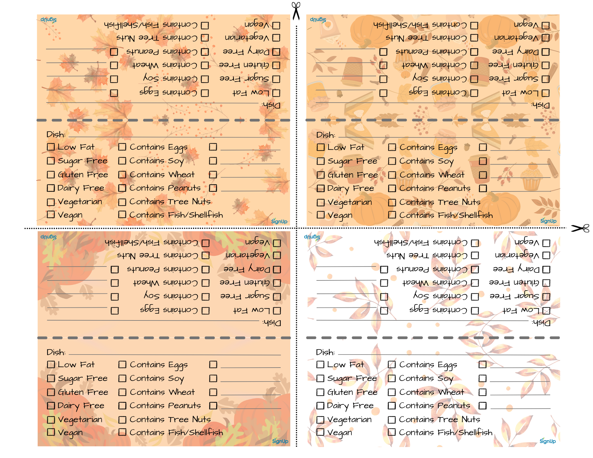 fall themed food allergy cards page 2