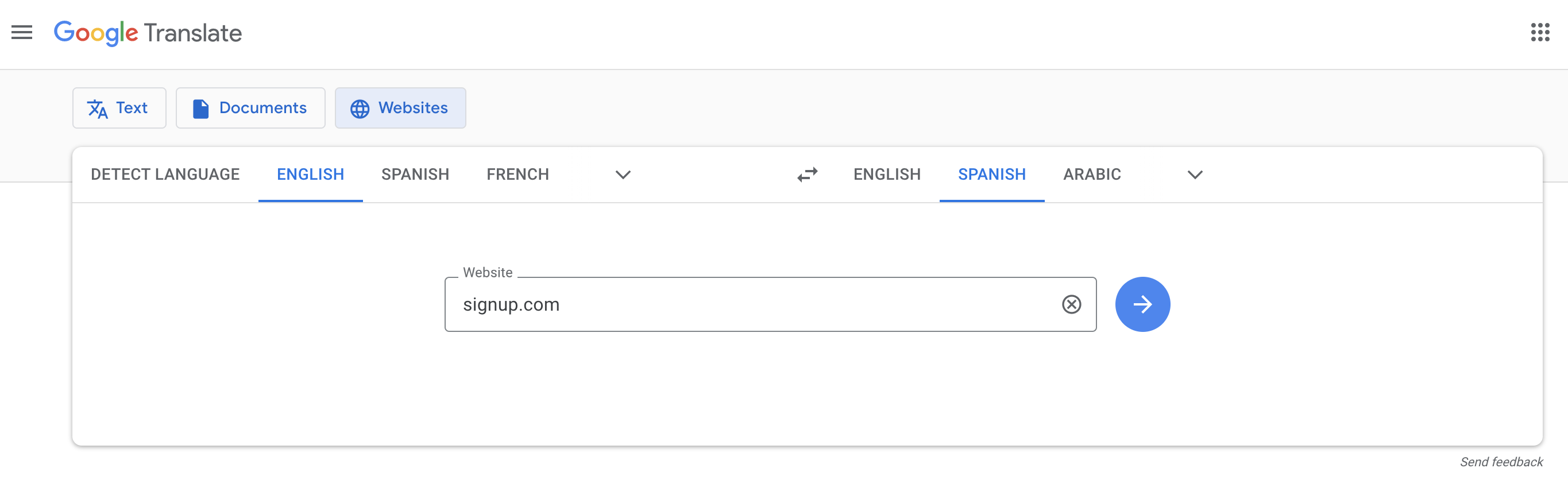 Google translate for websites
