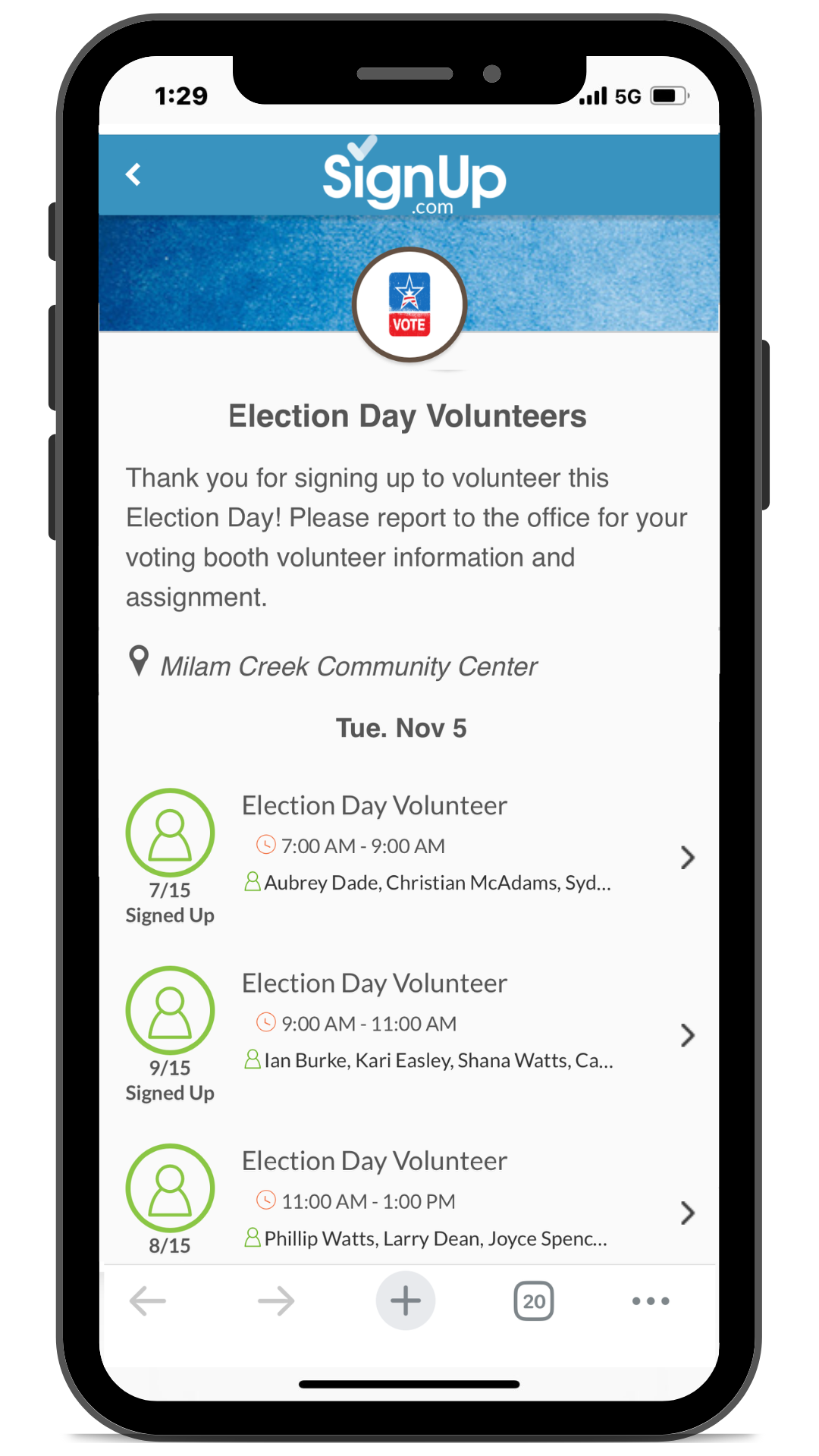 voting booth volunteer on iphone - get out the vote