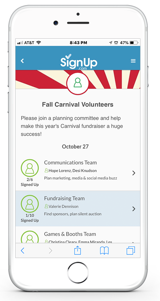 Carnival Volunteer Online SignUp Sheets