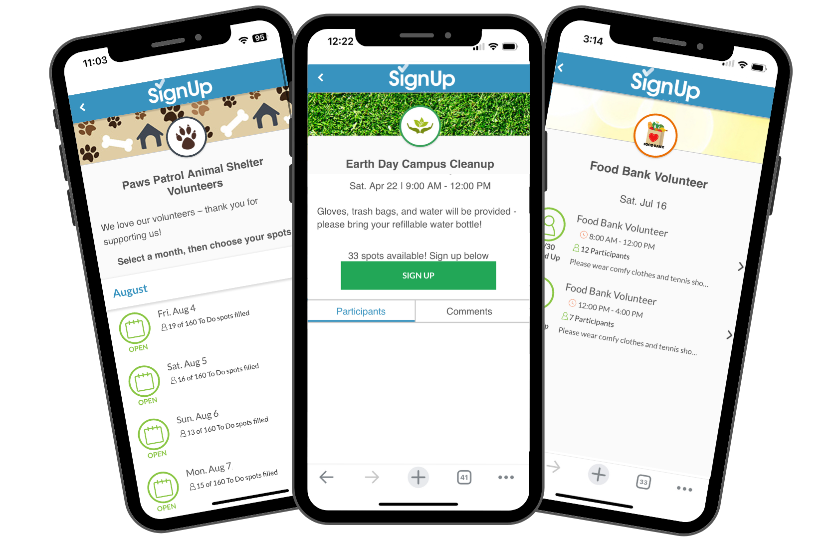 volunteer SignUps on mobile