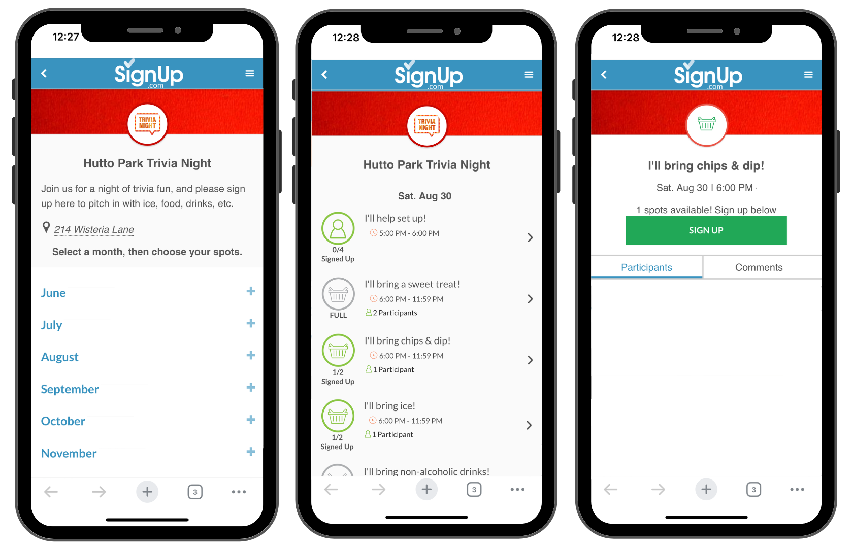 Neighborhood Trivia Nights SignUp on mobile phones