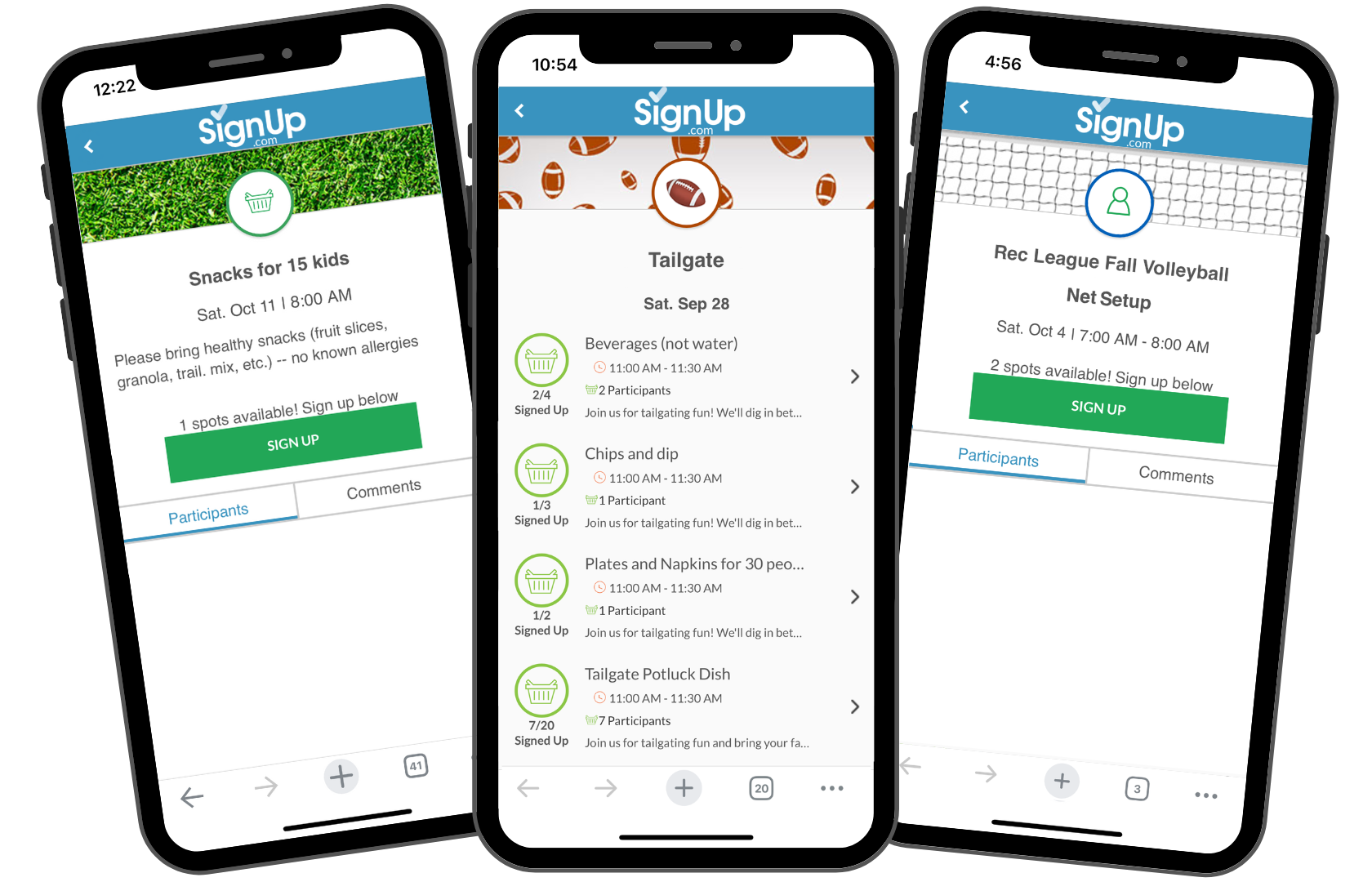 Fall Sports SignUps on mobile phones