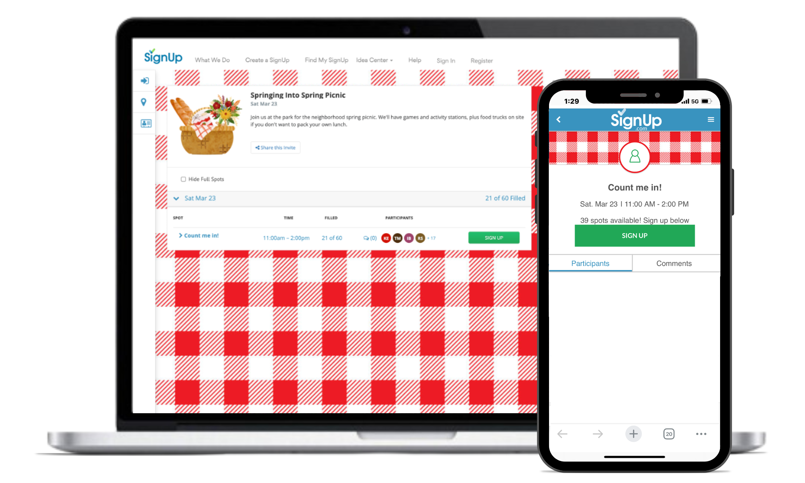 Spring Picnic SignUp on Mobile