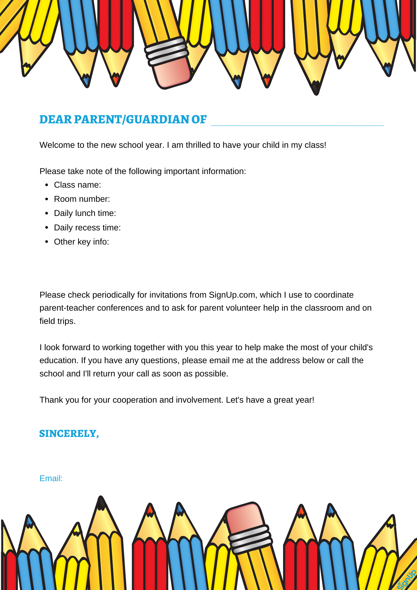 Teacher Letter to Parents