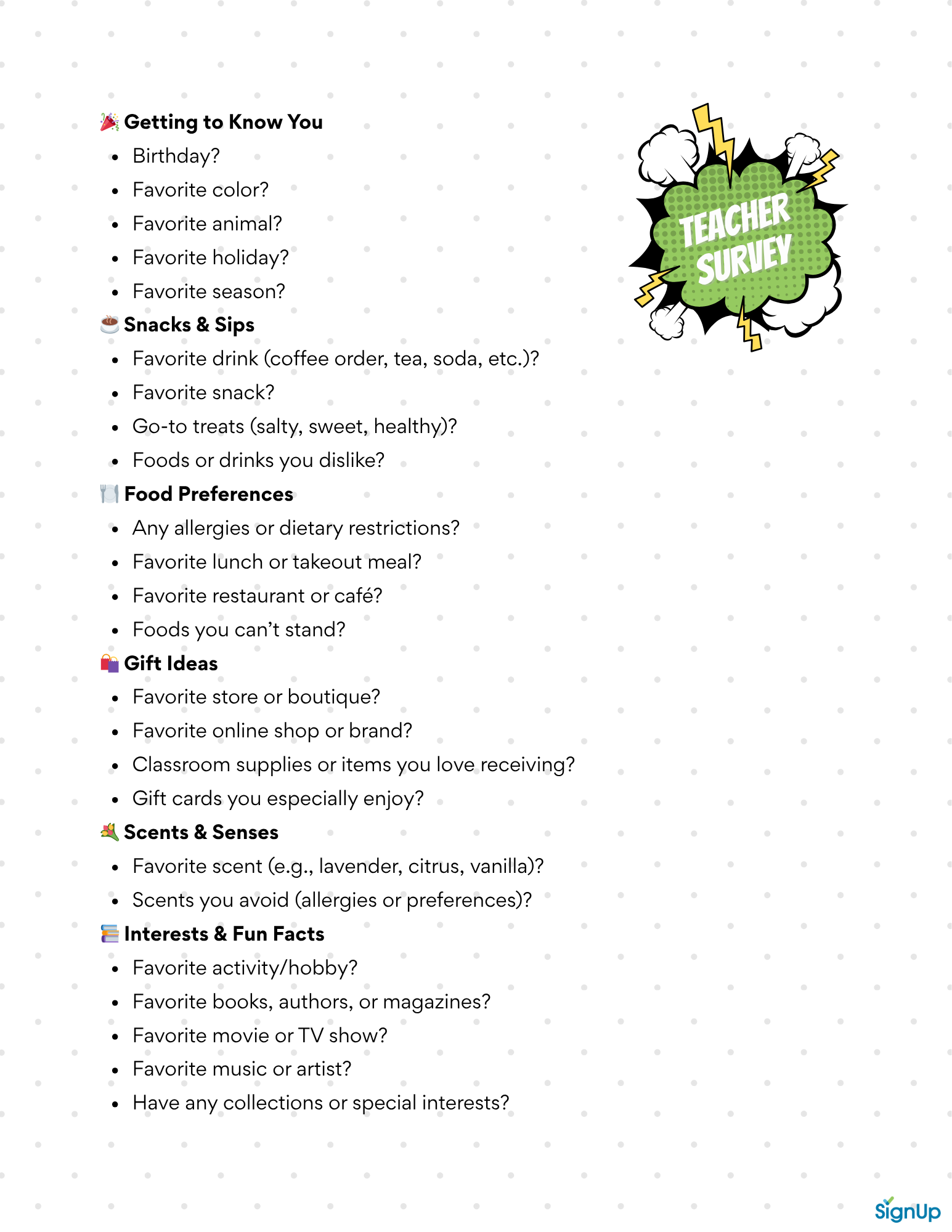 Printable Teacher Survey