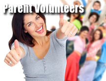 Parent Volunteers thumbnail - woman giving two thumbs up with group of volunteers behind her