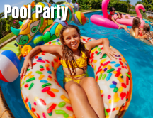 pool party young teens in floats in a swimming pool