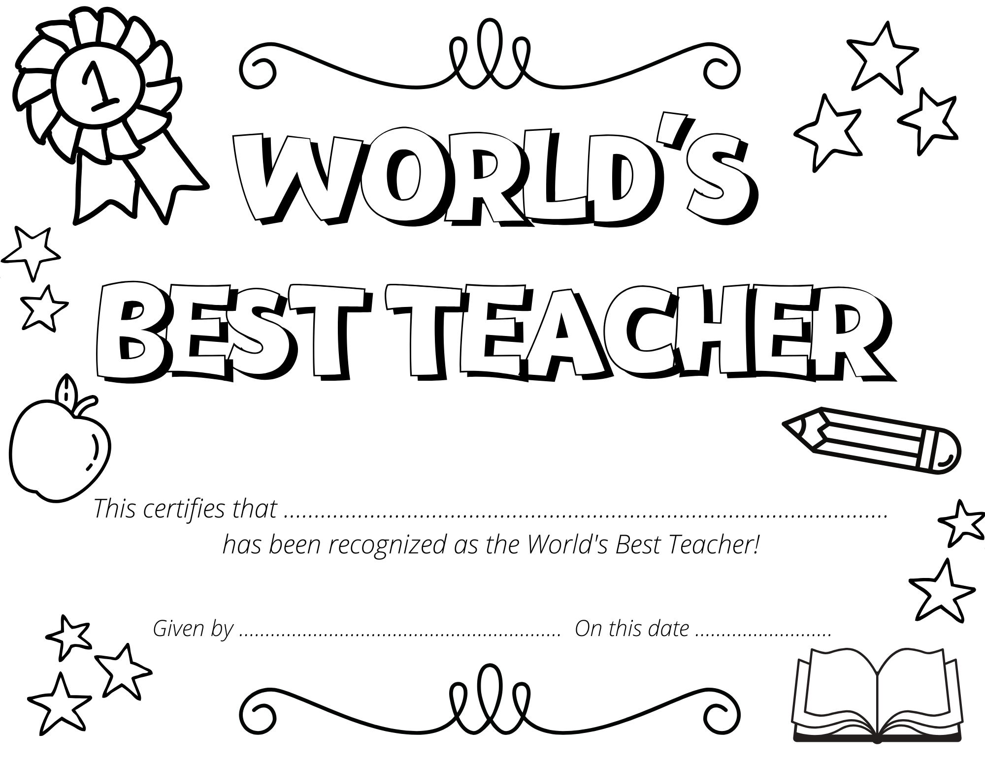 World's Best Teacher Certificate Coloring Page by SignUp